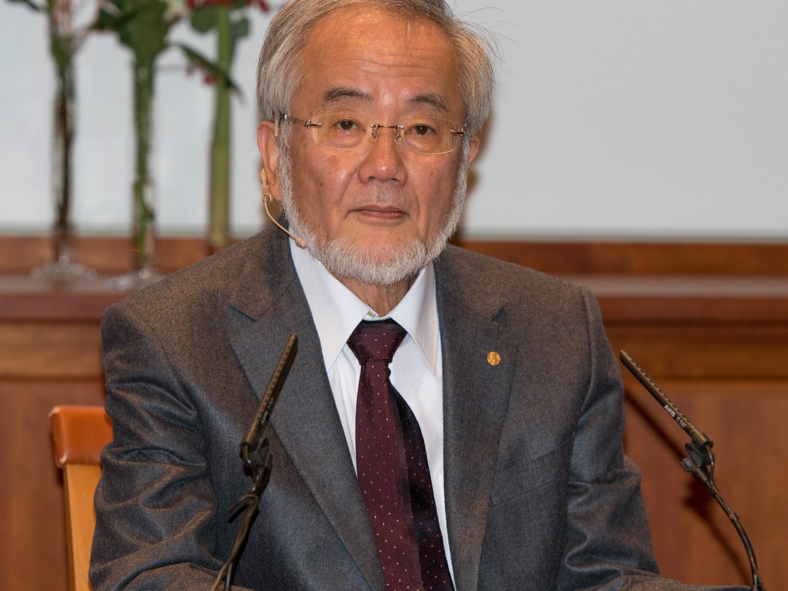 Yoshinori Ohsumi, winner of the 2016 Nobel Prize in Physiology or Medicine, at a Nobel press event in Stockholm